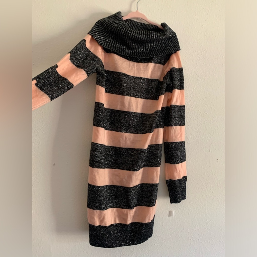 NWT girls H&M Black and Pink Striped Cowl Neck Sweater dress